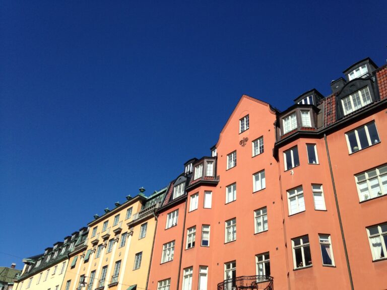 low angle view buildings against clear blue sky 1